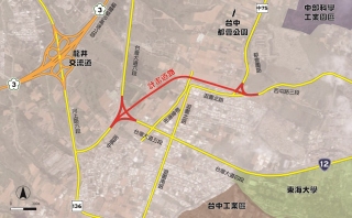 &uarr;臺中市龍井區中部科學工業園區西南向聯外道路位置圖