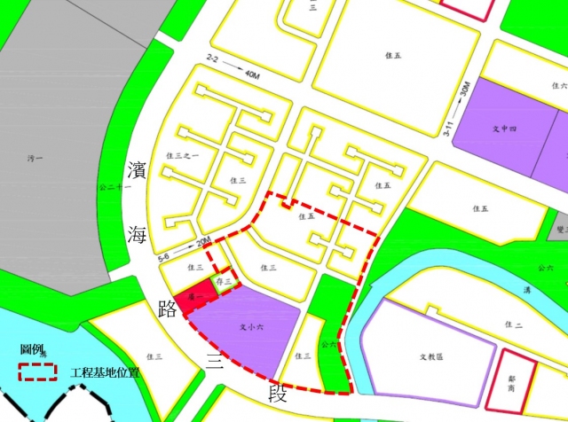 ↑淡海新市鎮港平營區遷建後舊址公共工程範圍圖