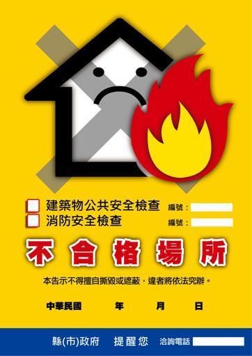 附圖、建築物公共安全檢查及消防安全檢查不合格張貼告示