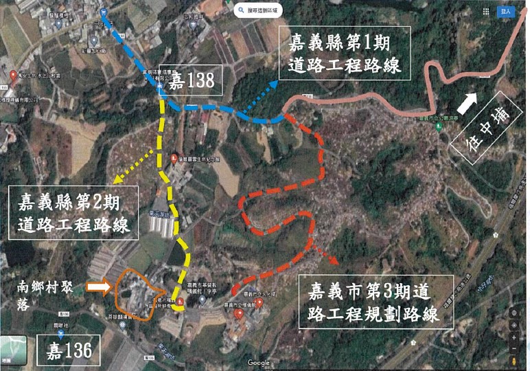 嘉義市火化場聯外道路拓寬第一、二、三期道路路網圖