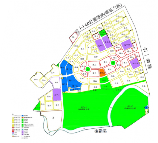 圖一 高雄新市鎮特定區第一期細部計畫土地使用分區示意圖