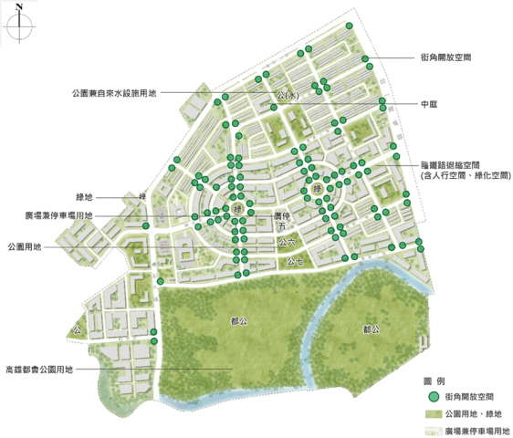 圖二 全區開放空間系統示意圖 (資料來源：新市鎮建設組整理)