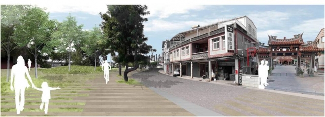 城鎮巷弄與公園漫步道空間示意圖