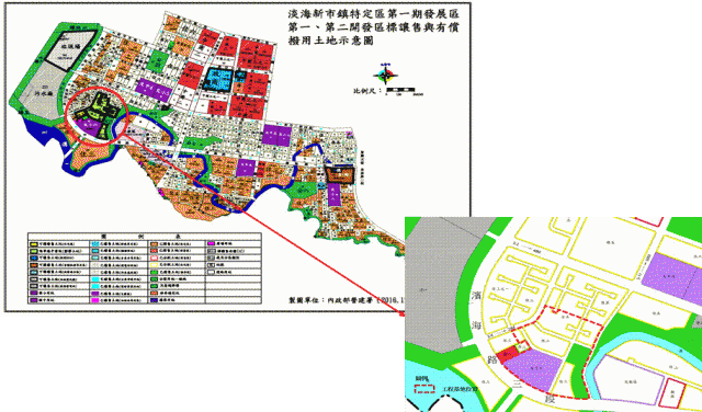 ↑淡海新市鎮已開發區內海軍港平營區舊址位置圖