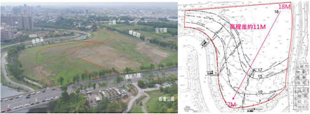 基地東北側土地已完成整地工程，地勢平坦可直接開發利用