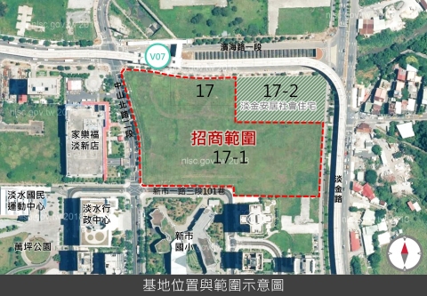 「淡海輕軌淡水行政中心周邊土地開發」案基地位置與範圍示意圖(新市鎮組提供)