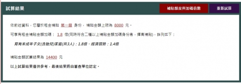 300億元中央擴大租金補貼專區-申請資格檢核及試算結果