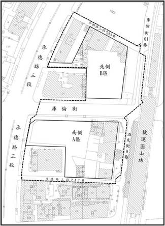 圓山站西側更新地區範圍圖